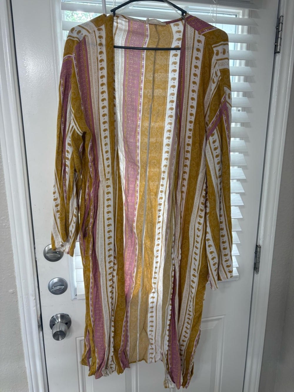 Peach Love California Striped Boho Duster in Mustard, Mauve & White